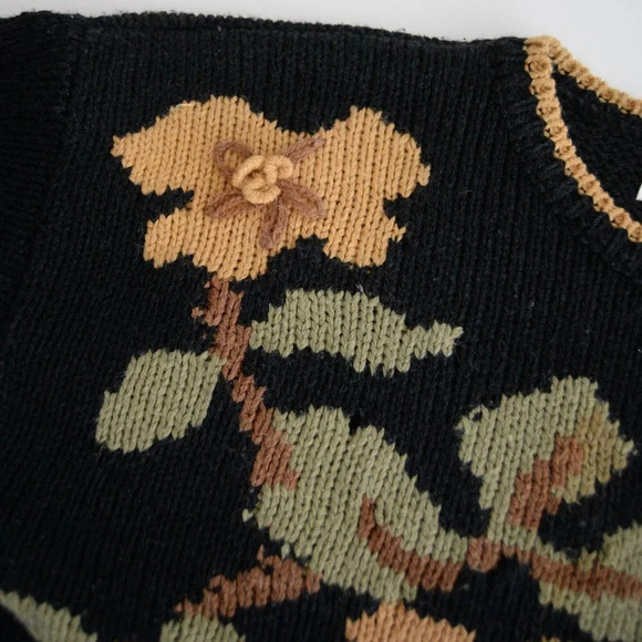 Vintage DB sport by David Benjamin Black Knit w Floral & Coins Design Sweater L - Picture 12 of 12